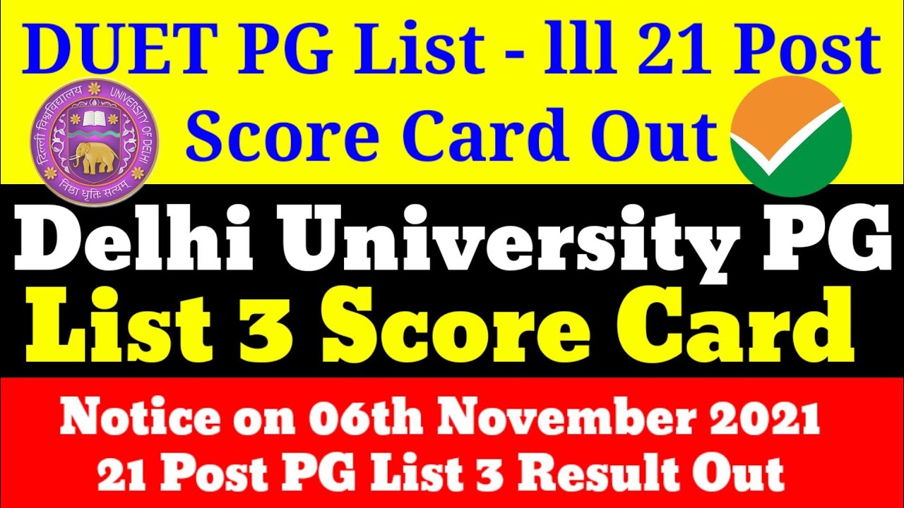 DUET PG Result 2021,How to Check DUET PG Score Card,Delhi University PG Result Download, DUET Result
