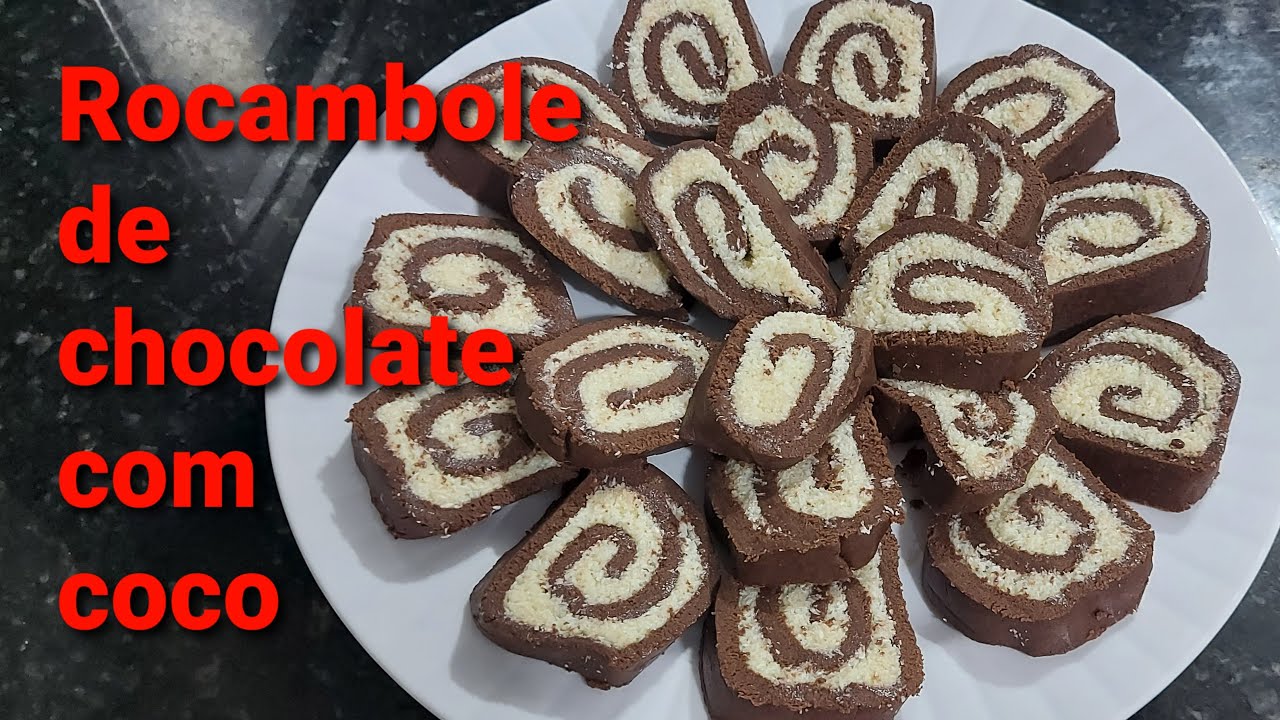 Rocambole de chocolate com coco, sem usar forno ou fogão