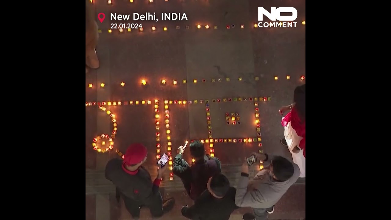Hindu devotees celebrate opening of controversial Ayodhya temple into the night