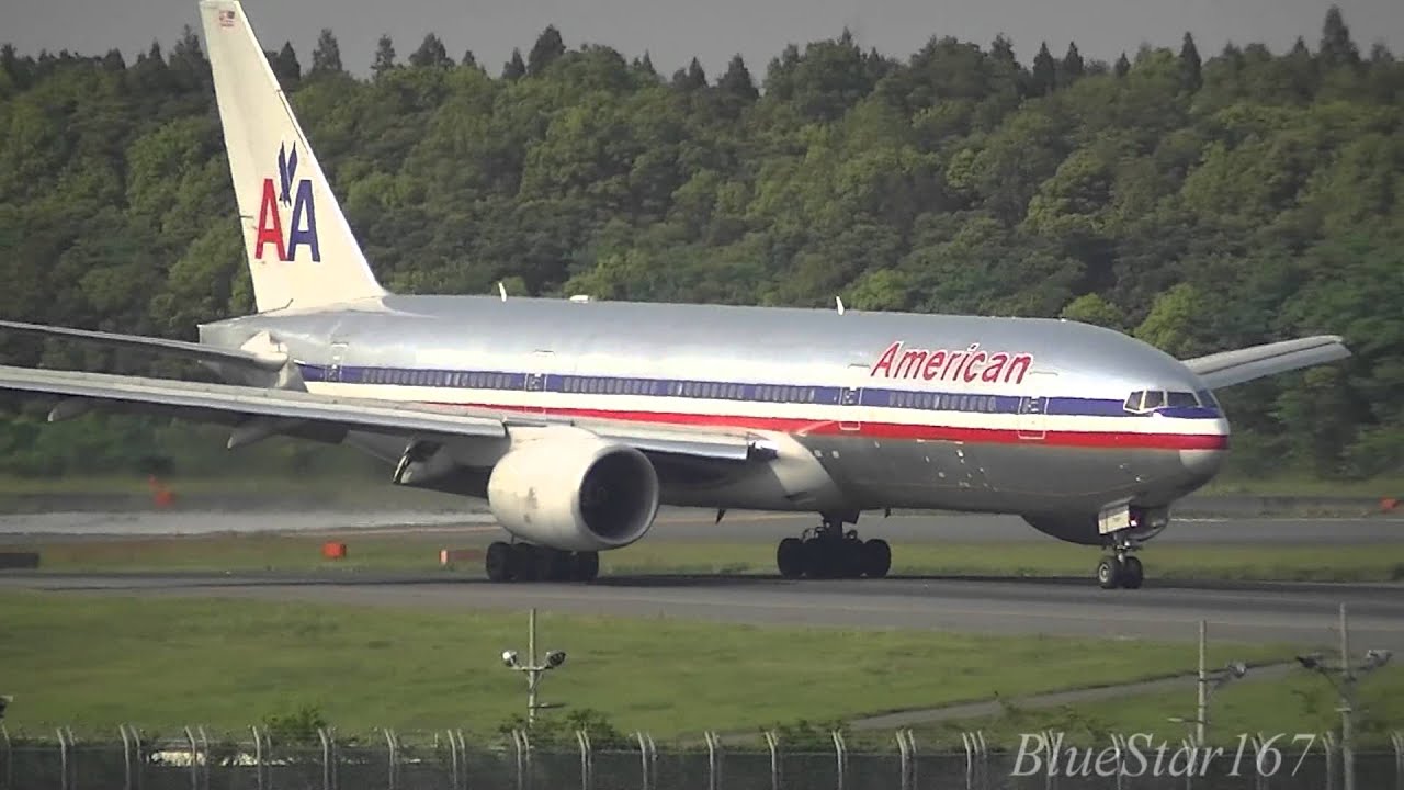 American Airlines Boeing 777-200ER (N783AN) landing and taxiing at NRT/RJAA (Tokyo - Narita) RWY 16L