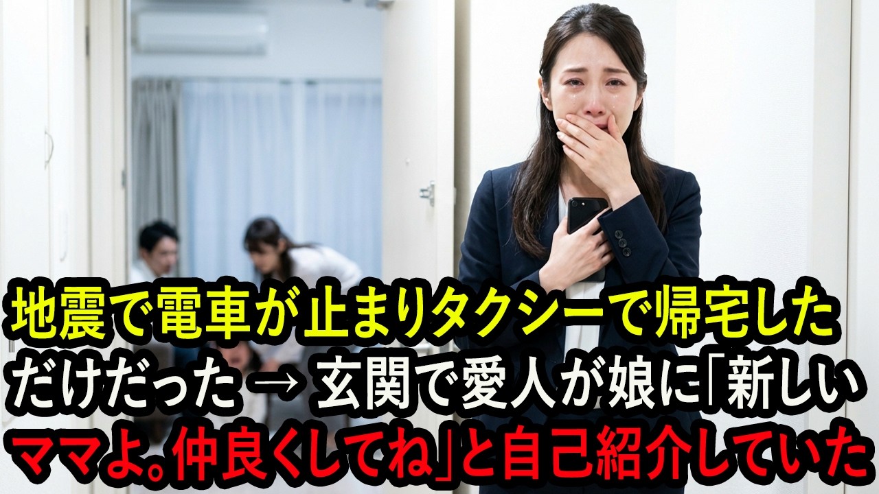 地震で電車が止まりタクシーで帰宅しただけだった → 玄関で愛人が娘に「新しいママよ。仲良くしてね」と自己紹介していた