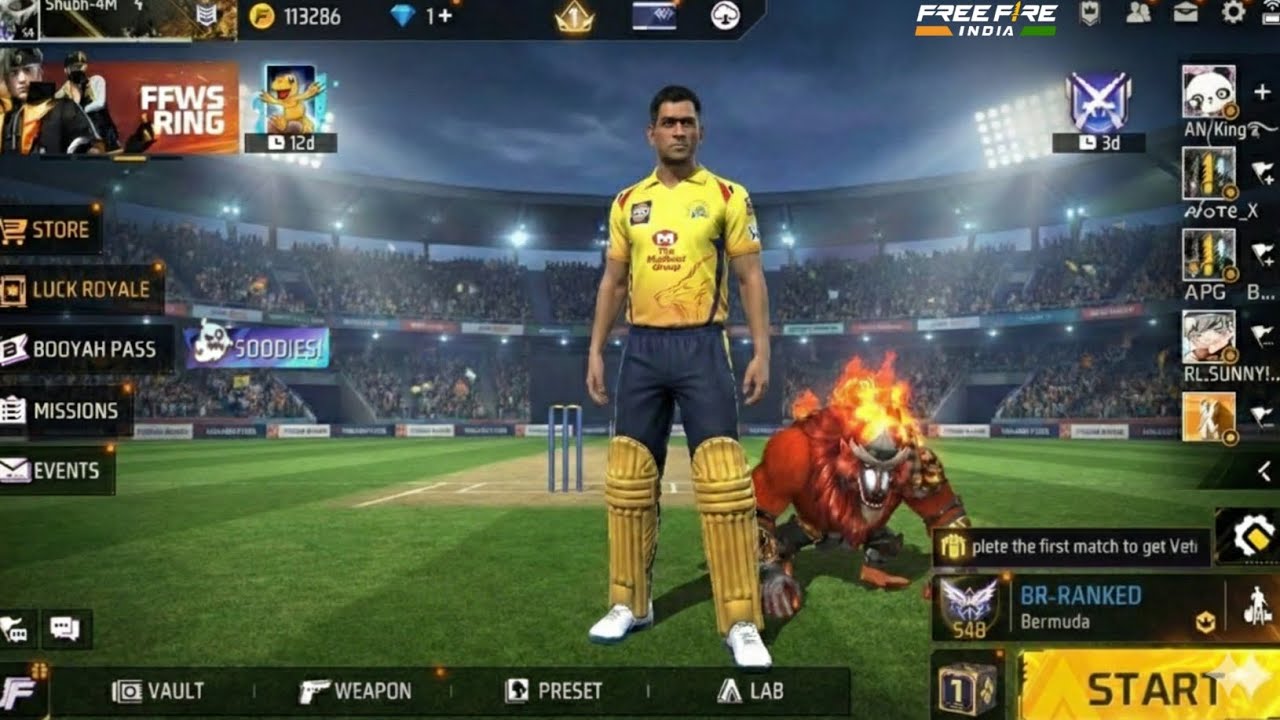 Free Fire India 🇮🇳 x Ms Dhoni OB52 Update