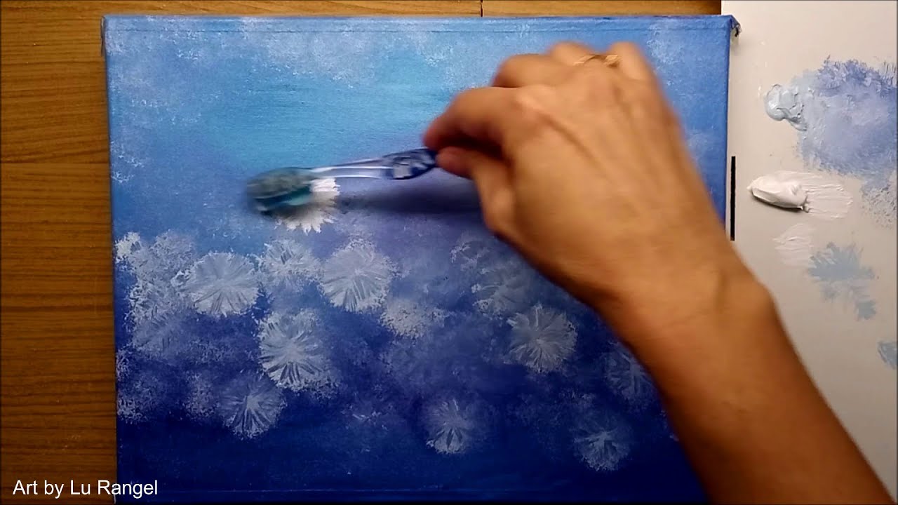 Pintura acrílica em Tela Fácil com Escova de Dente/ Pintura de flor dente de Leão/ Iniciantes/ # 103