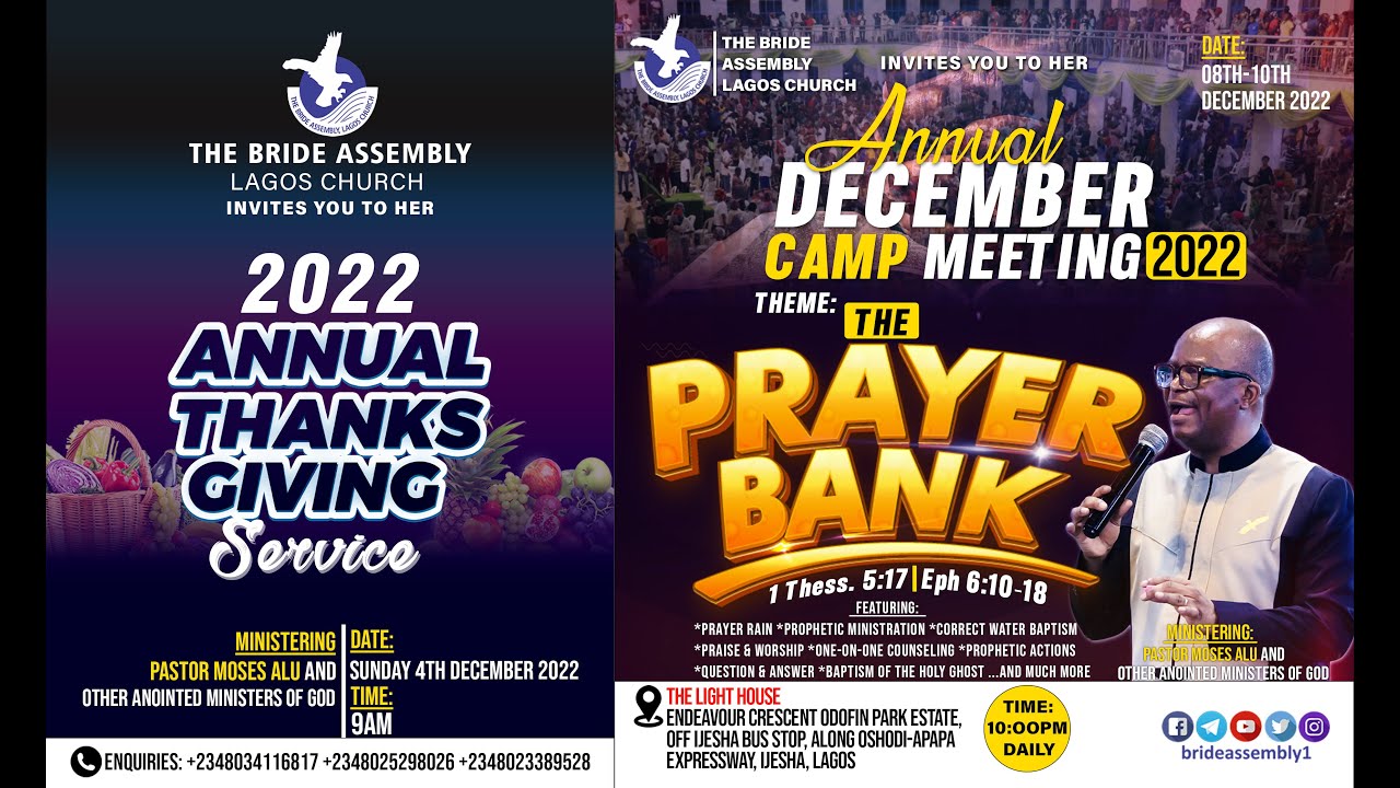 THE BRIDE ASSEMBLY LAGOS CHURCH INVITES YOU TO HER 2022 ANNUAL GENERAL THANKSGIVING SERVICE