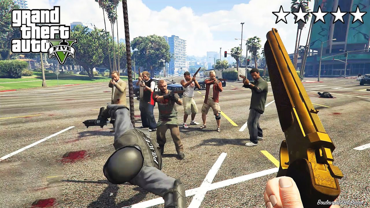 GTA 5 - Michael And Friends FIVE STAR MARKSMAN PISTOL COP BATTLE! (GTA V Funny Moments)