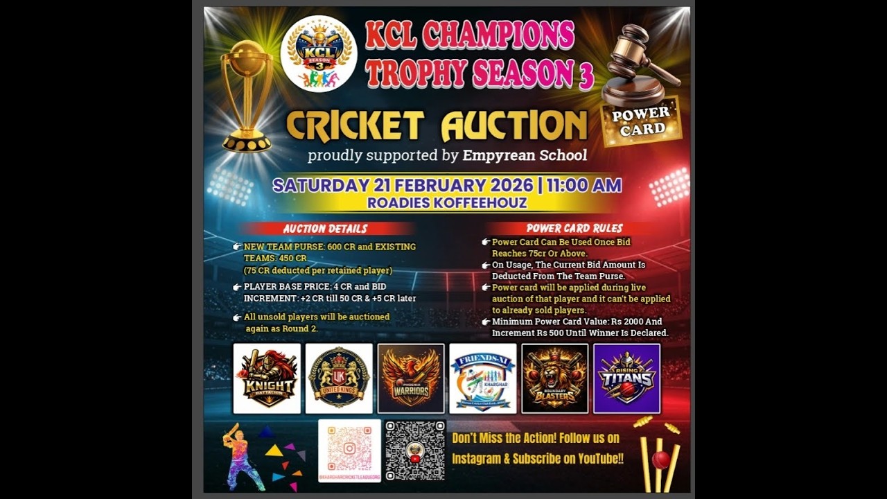 KCL Season 3 -  LIVE AUCTION  | Kharghar Cricket League S3 Live Auction - 2026!!