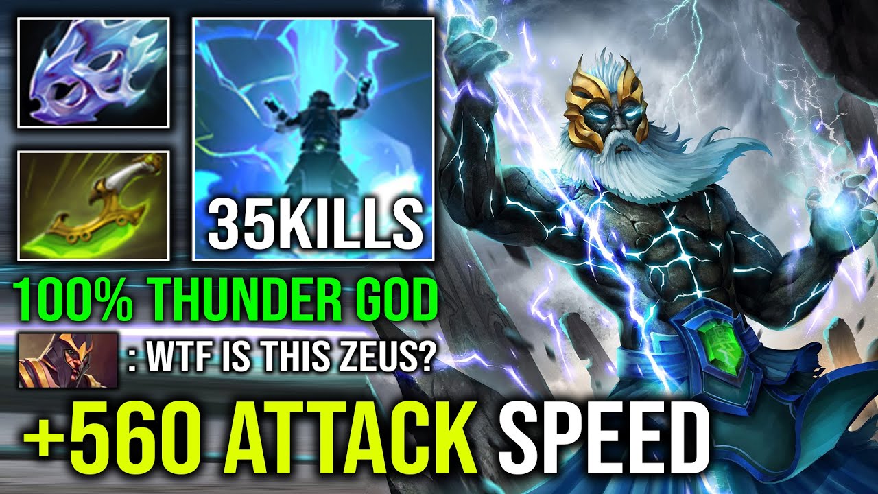 WTF 560 Attack Speed Unlimited Lightning Hands Late Game Right Click Safelane Zeus Dota 2