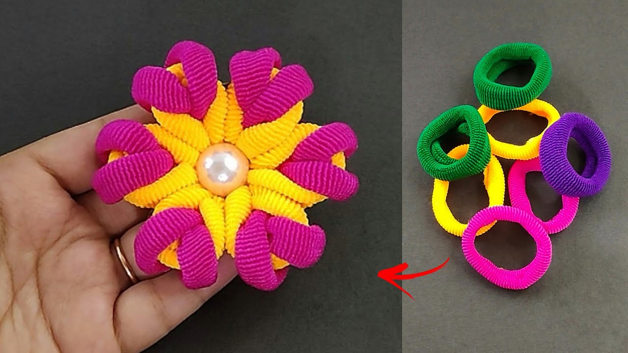 Easy Flower Making using Hair bands - Hair band flower - diy rubber band flower - diy flower