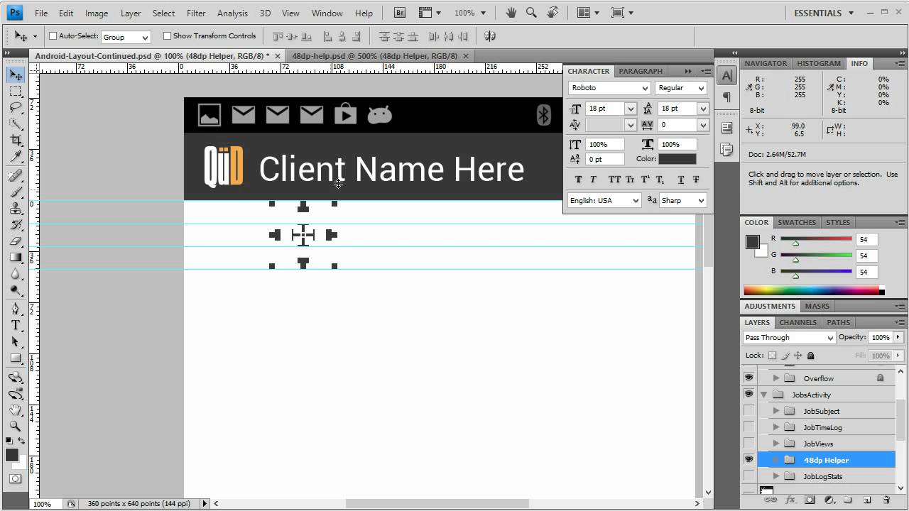 Android Design - Helper Groups in Photoshop to Speed Up Guide Layout