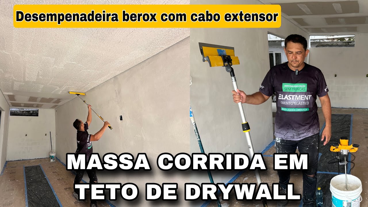 COMO PASSAR MASSA CORRIDA: teto de drywall com desempenadeira BEROX #obra #massacorrida