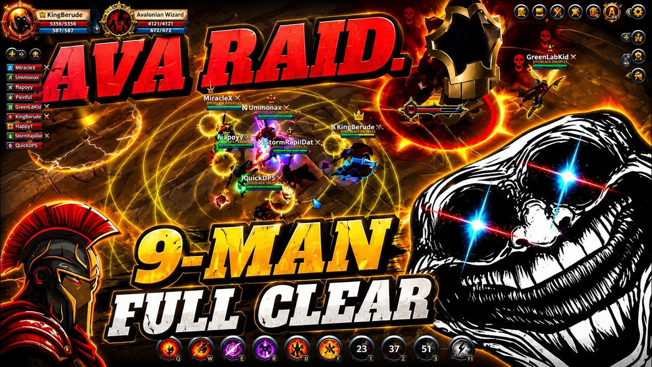 9-Man Squad Clears Ava Raid Dungeon Like Pros! + Lucky 3 GOLDS Albion Online Undermanned Raid