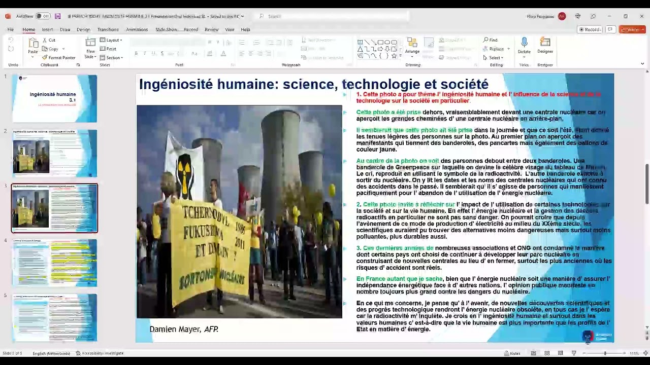 IB FRENCH TODAY INGENIOSITE HUMAINE 3 1 Pr&eacute;sentation Oral SL 1