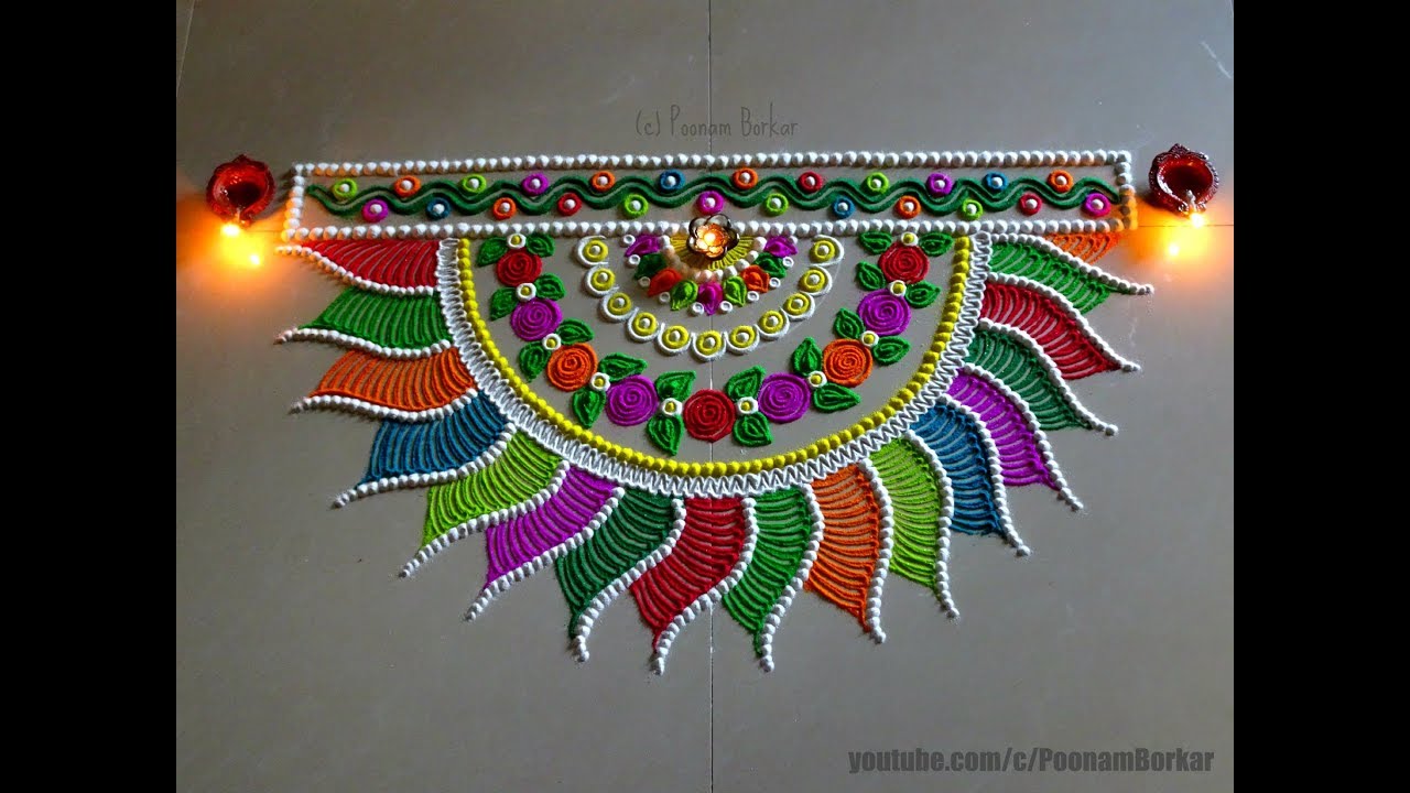 Diwali special multicolored semi-circle rangoli design | Easy rangoli designs by Poonam Borkar