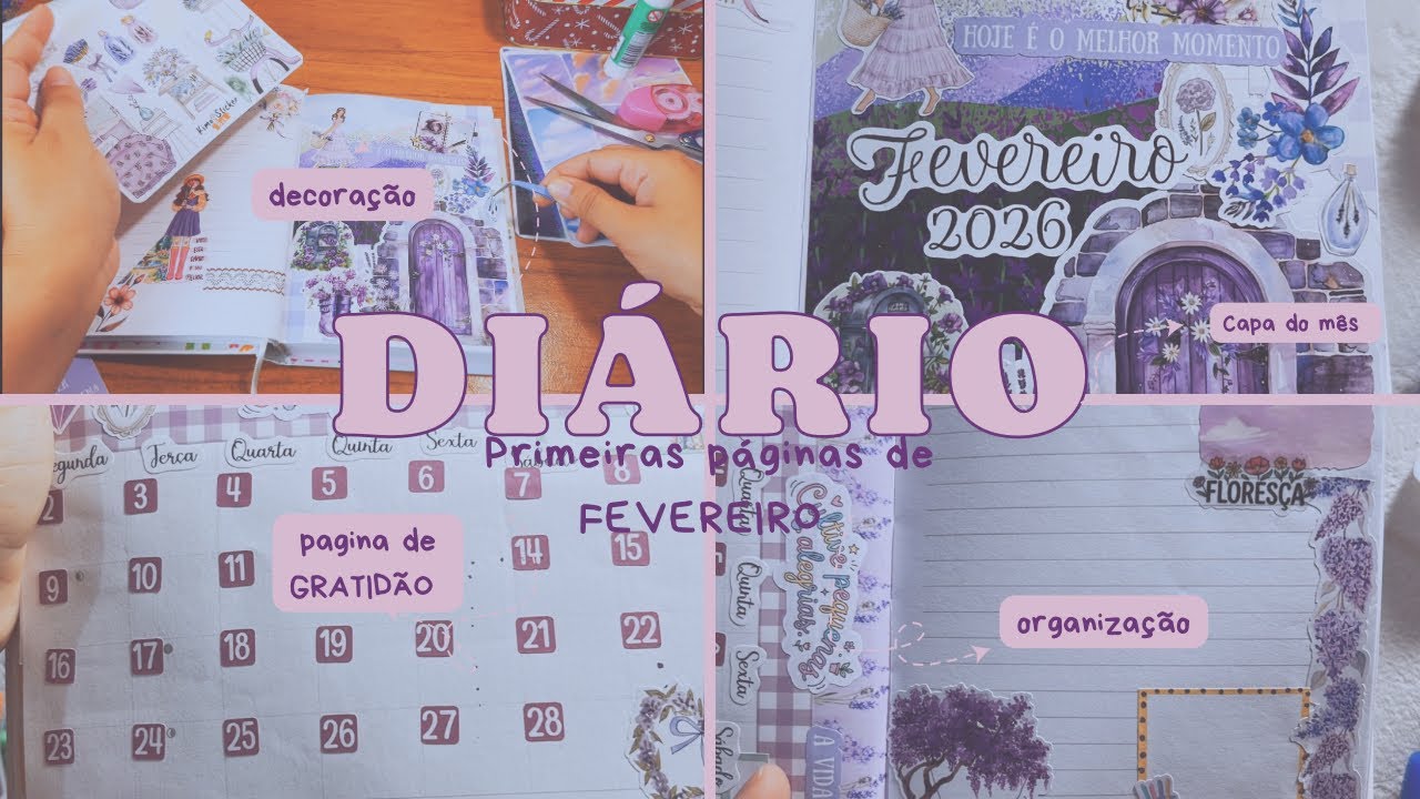 Diário em: Capa do mês + página de gratidão + decoração do dia 02/02/2026