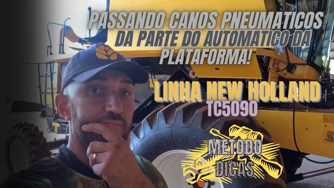 Passando canos pneumáticos da LATERAL E CAP, Plataforma da maquina TC5090 New Holland.