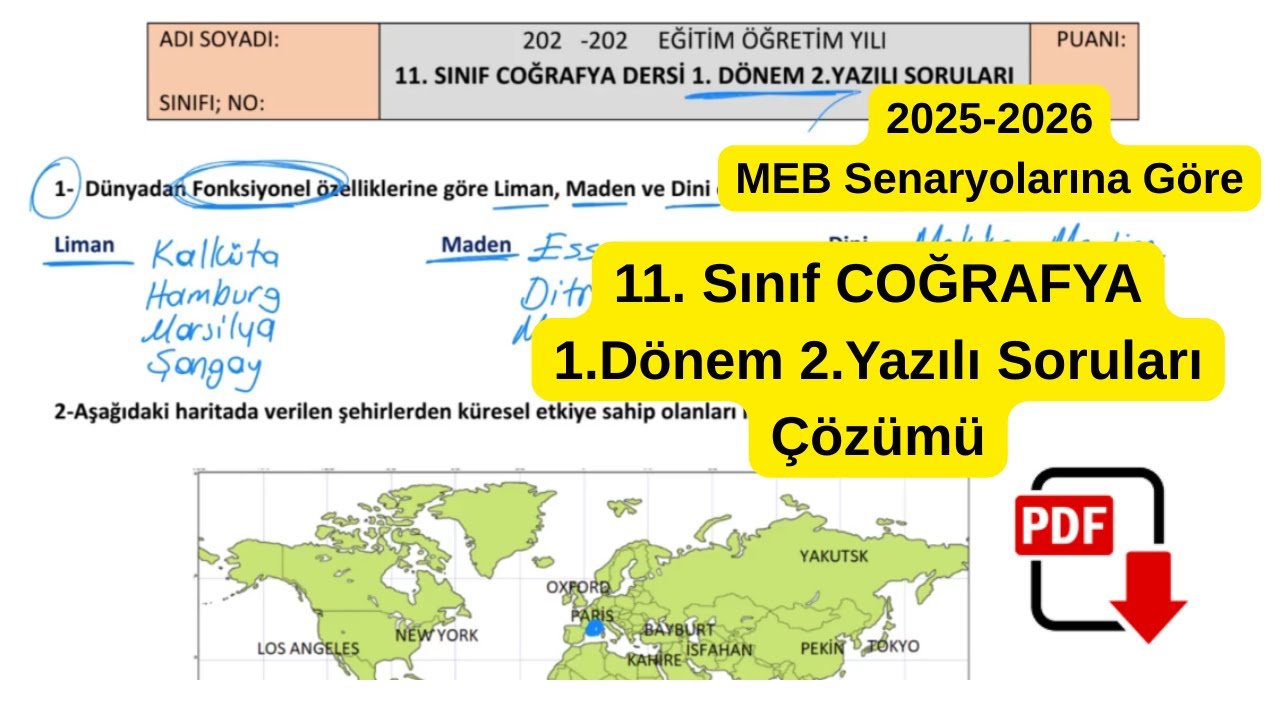 11. Sınıf Coğrafya 1. Dönem 2. Yazılı Örneği Çözümü MEB 2025-2026