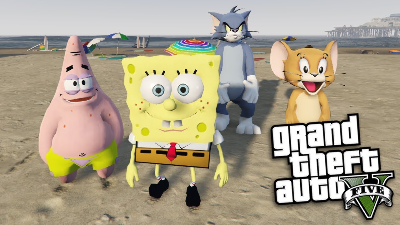 GTA 5 Mods - SPONGEBOB & PATRICK VS TOM & JERRY MOD (GTA 5 PC Mods Gameplay)