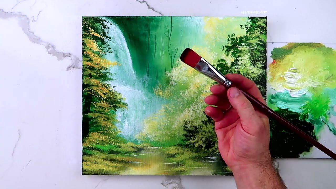 Green Waterfall | Step-by-Step acrylic painting techniques | Easy for beginners
