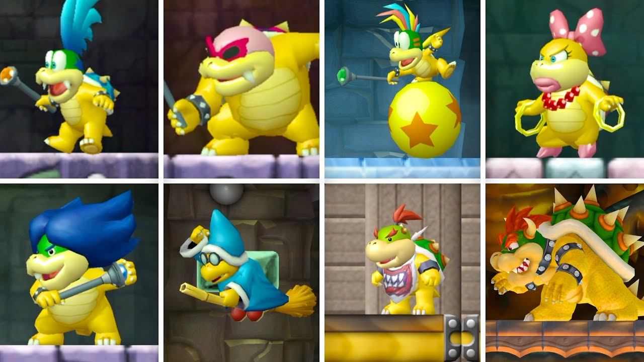 New Super Mario Bros Wii - All Bosses (No Damage)