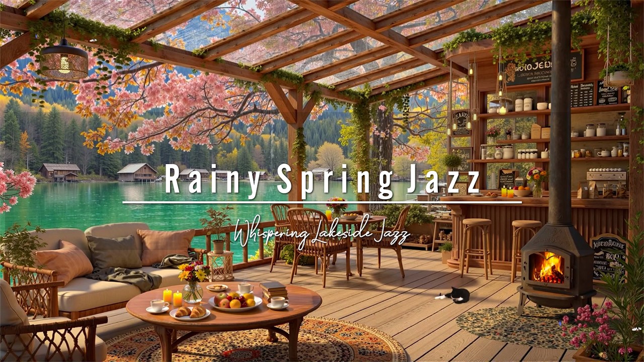 Rainy Day Jazz at Spring Coffee Shop by the Lake 🌧️ Smooth Jazz for Relaxation Deep & Positive Mood☕