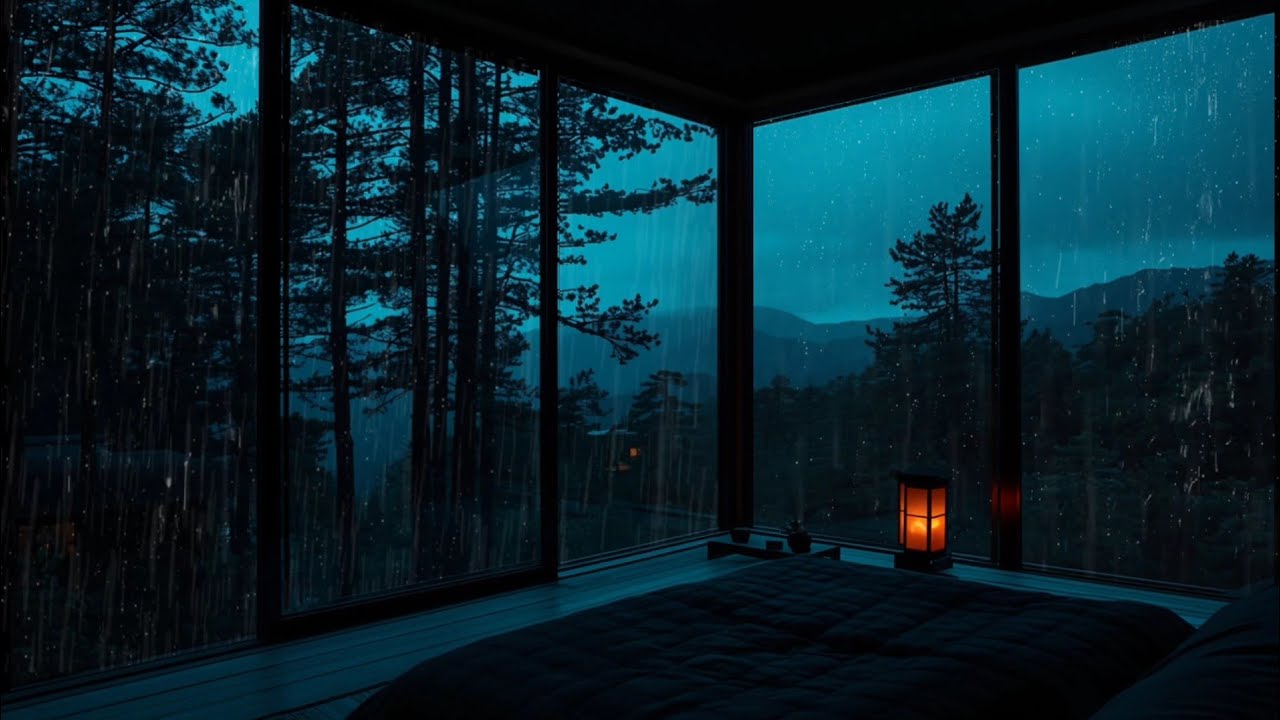 Rainy Night in a Forest Cabin 🌧 (No Ads) | Dark Bedroom for Deep Sleep and Relaxing