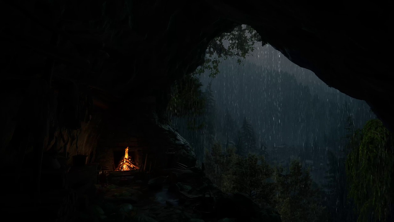 A Combinação Perfeita De Chuva E Lareira Em Uma Gruta Aconchegante,Ideal Para Uma Boa Noite De Sono