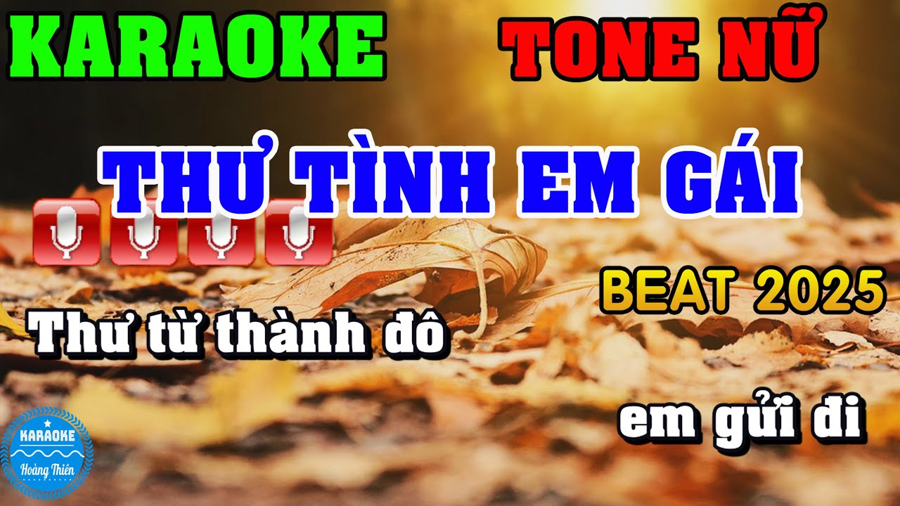 Karaoke Thư Tình Em Gái Tone Nữ | Tone Rê Thứ | Hoàng Thiên Karaoke