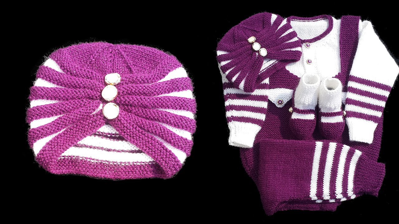 559- Turban Cap in new Style | Hand Knitted Woolen Set for Baby Boy - Part 3 🤍