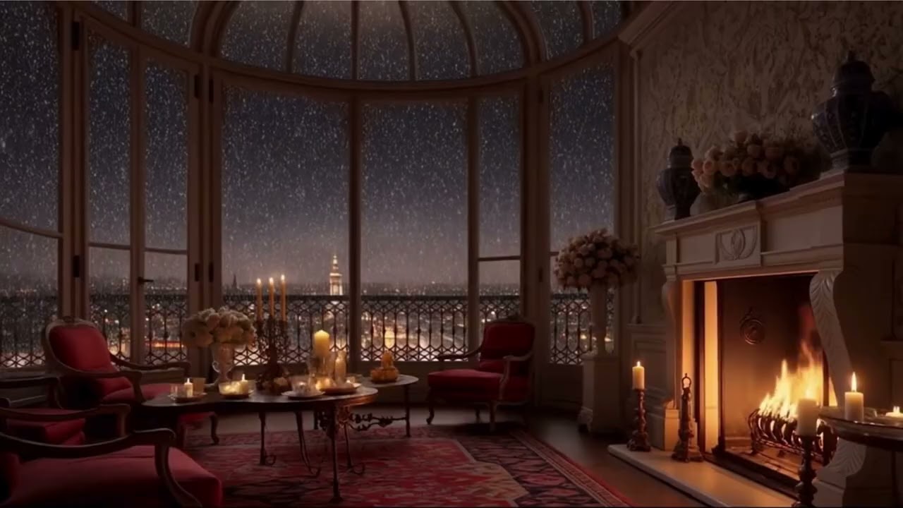 Midnight in Paris | Peaceful Meditation & Crackling Fireplace | Ambience for Relaxation & Sleep