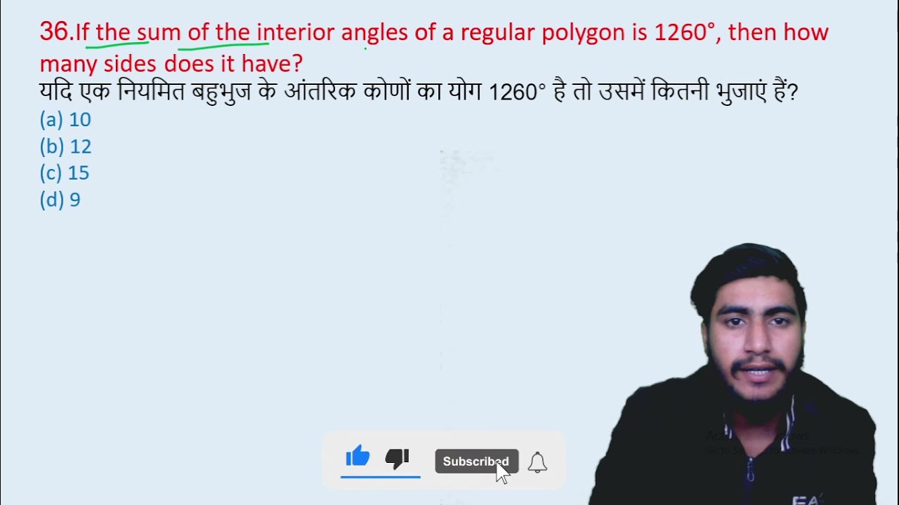 36.If the sum of the interior angles of a regular polygon is 1260°, then how many sides || edu214