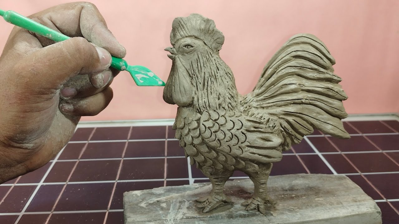 Clay bird making | clay rooster | 🐓🐓 | how to make a rooster sculpture #rooster #claybird #clayart