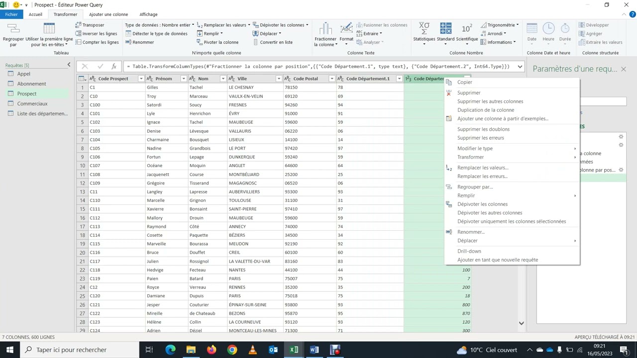 Importer les données et structurer la modele en powerQuery