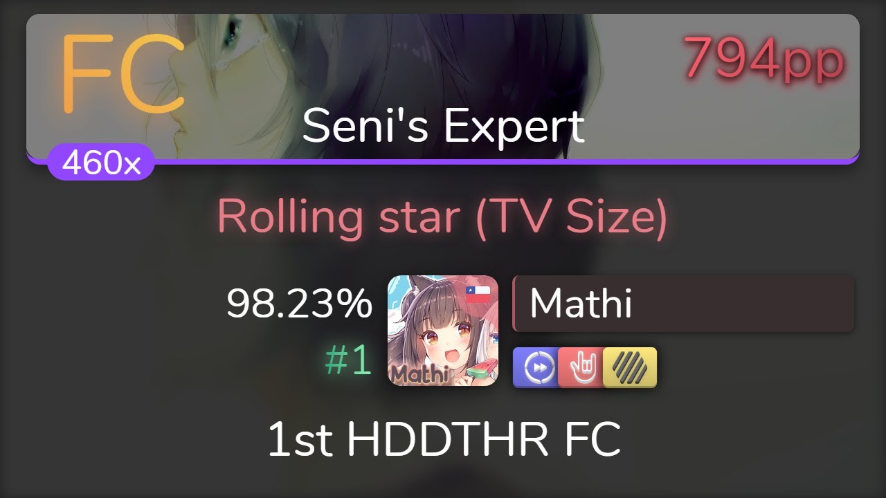 [8.45⭐Live] Mathi | YUI - Rolling star (TV Size) [Seni's Expert] +HDDTHR 98.23% {#1 794pp FC} - osu!