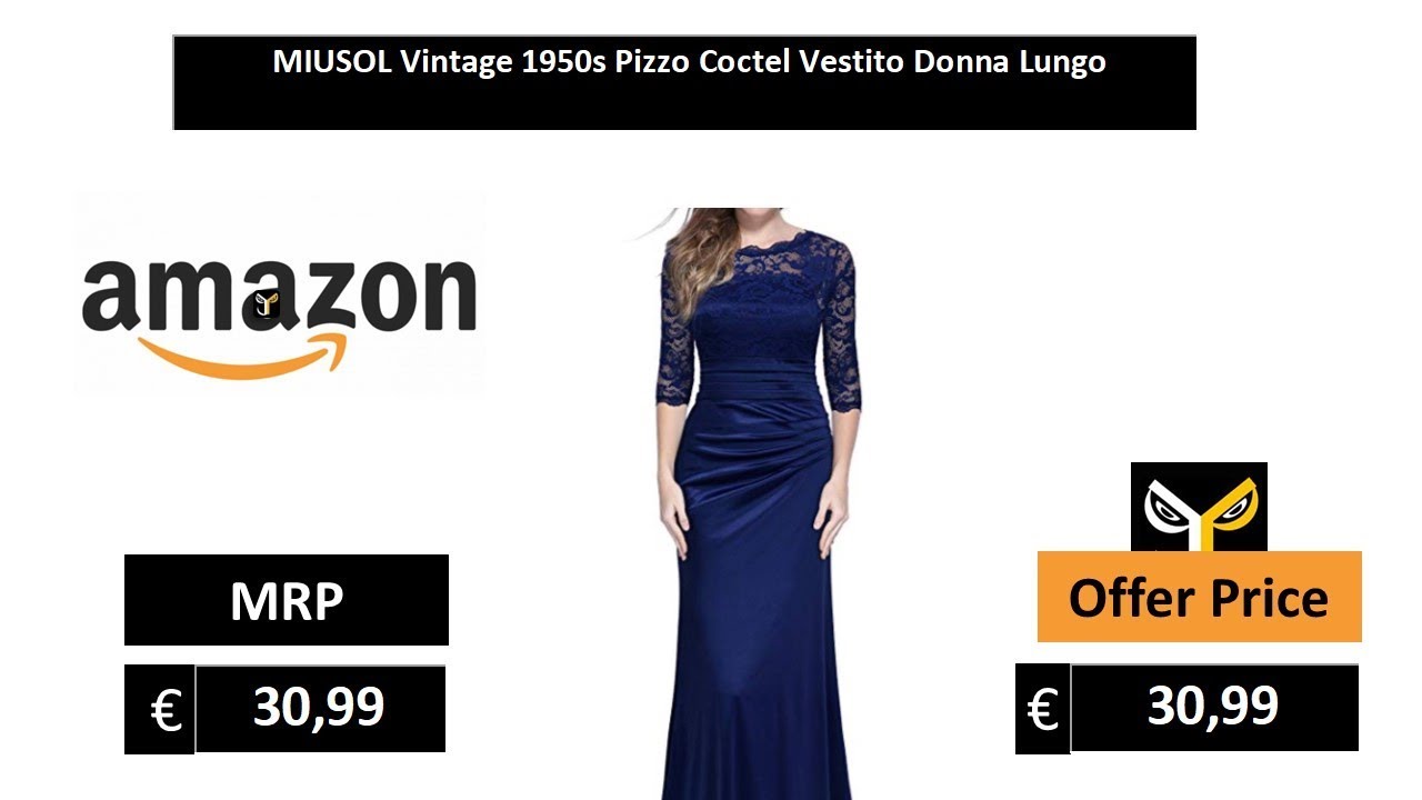 MIUSOL Vintage 1950s Pizzo Coctel Vestito Donna Lungo
