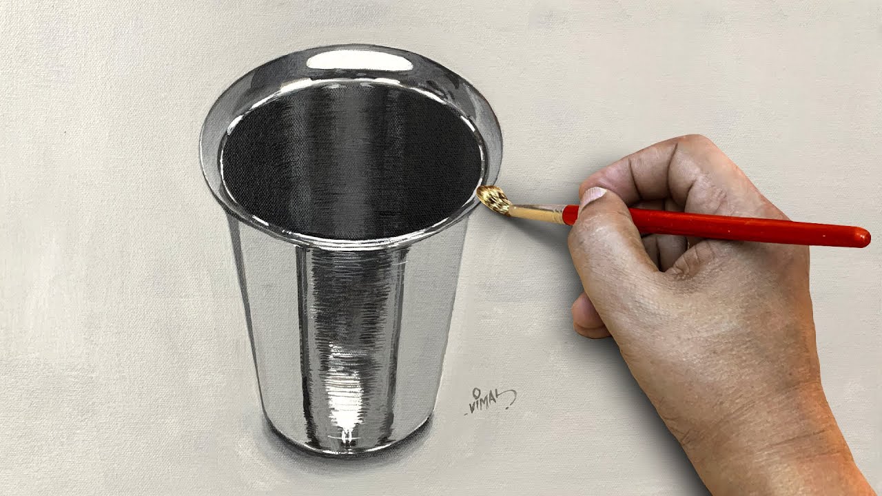 Painting a Stainless Steel Glass I Acrylic Painting Process I The Artistry of Realistic Painting