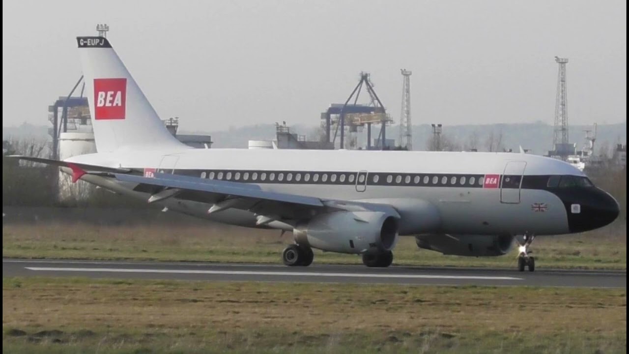 Smartwings Boeing 737-800 & British Airways (Retro BEA Livery) Airbus A319 taking off from BHD.