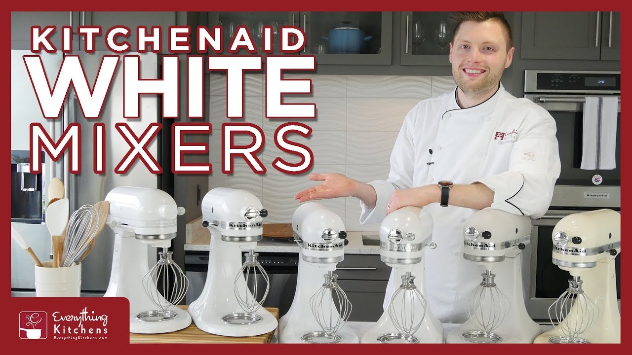 Миксеры KitchenAid белого цвета — сравнение цветов: миндальный крем, матовый жемчуг, миксер для м...