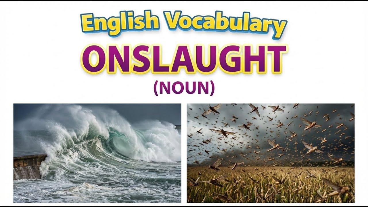 1754) Onslaught –  Word Meaning, word use,  Synonyms & Antonyms  |  English vocab builder