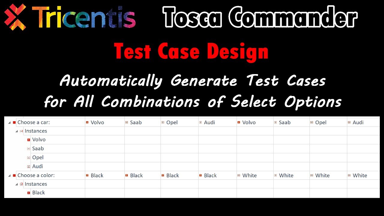 Tricentis: Tosca Commander, Test Case Design, Automatically Generate Test Cases for All Combinations