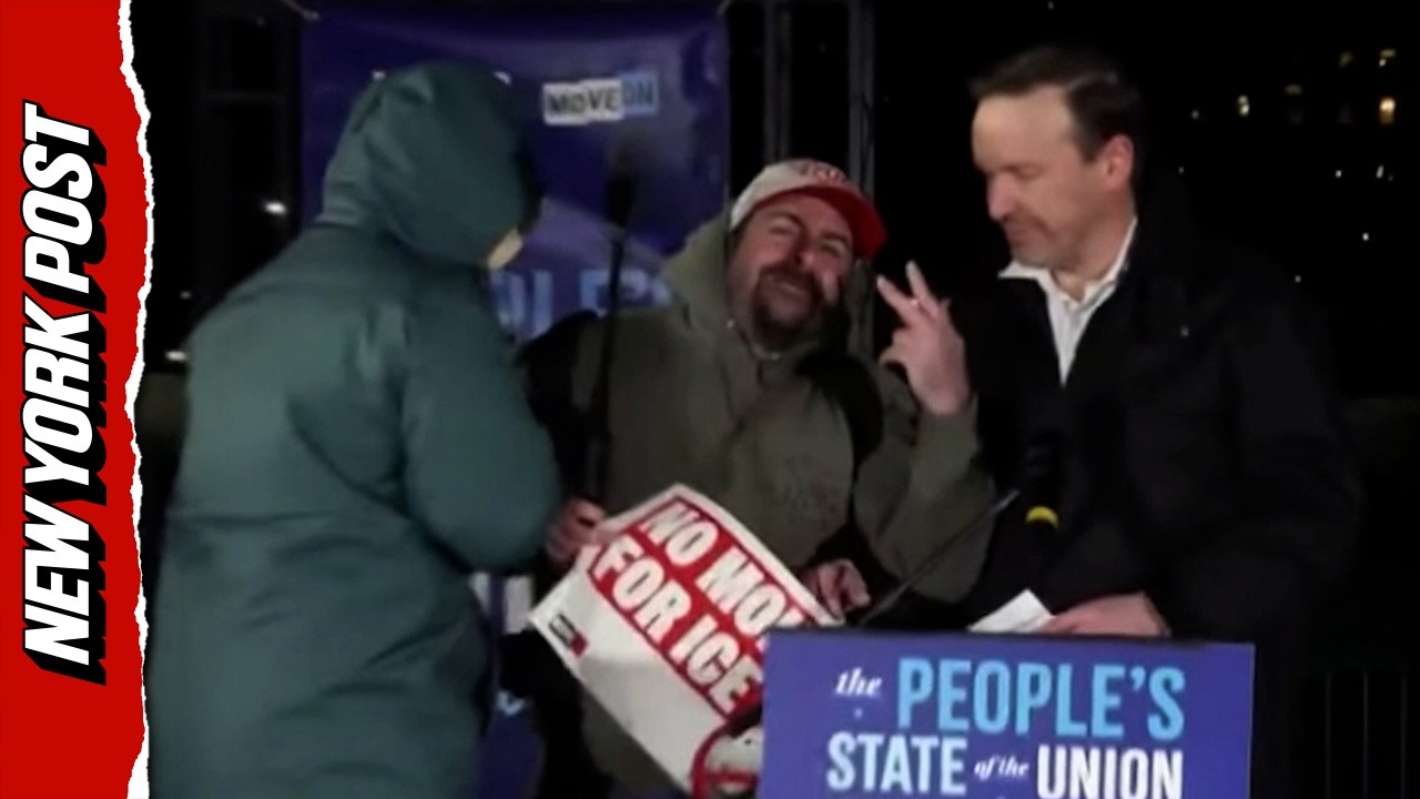 Pro-Trump Protester Interrupts Democrats' State of the Union Boycott Event
