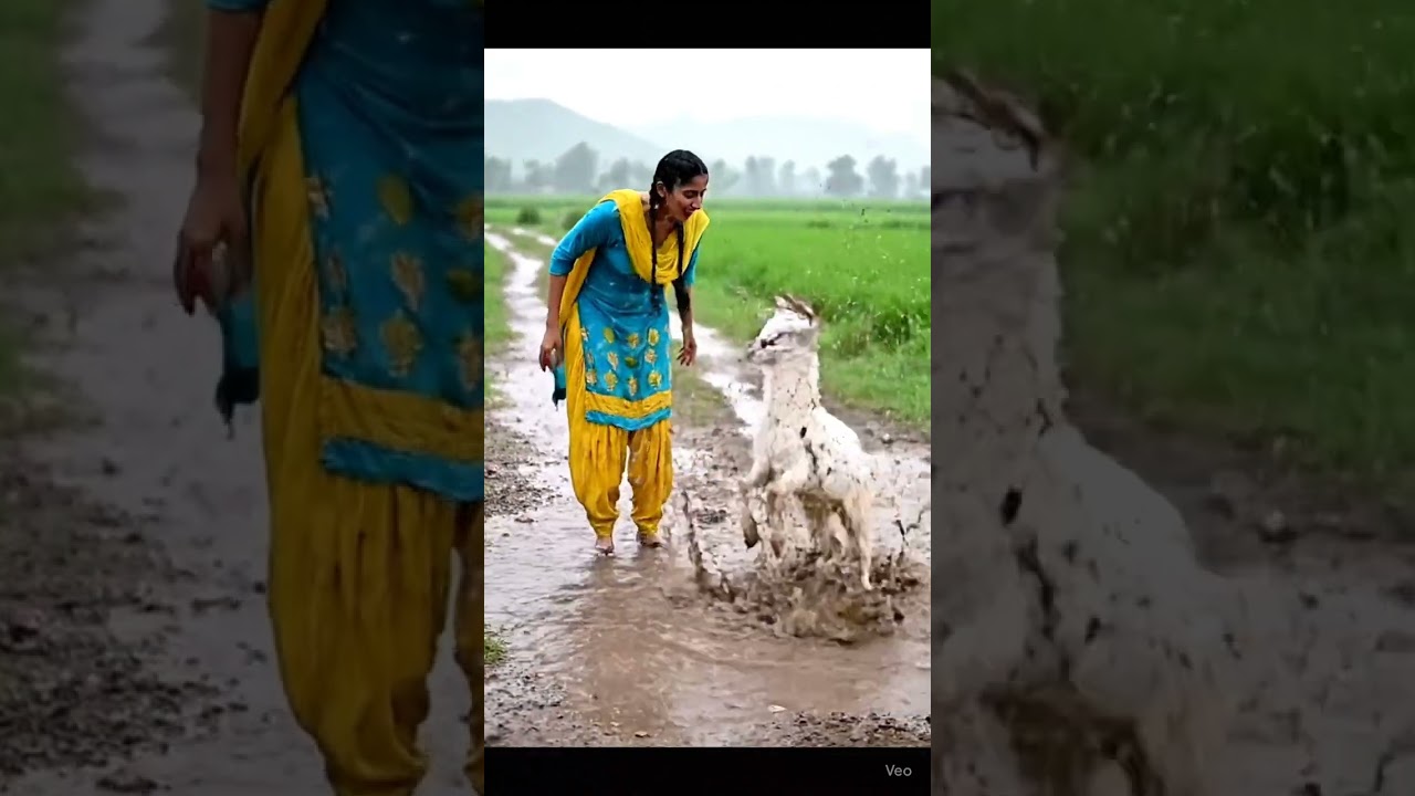 Funny Village Girl Chasing Goat in Rain | Punjabi Comedy Short
