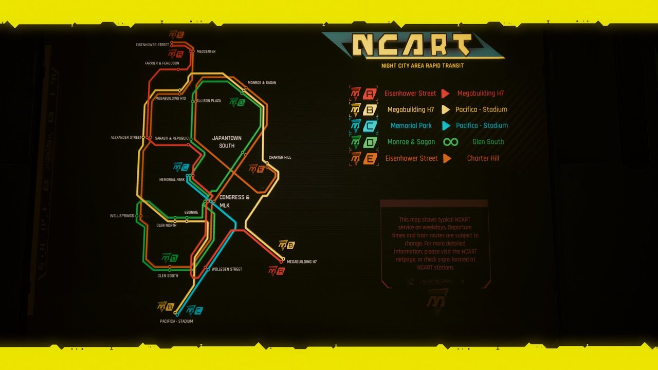 Riding all NCART Lines/Loop A thru E | Cyberpunk 2077 Ambience | ASMR