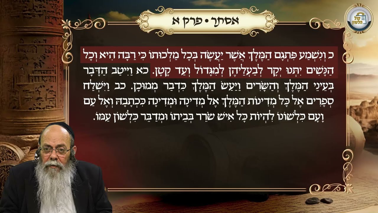 קריאת מגילת אסתר בנוסח אשכנזי - הרב דוד ולנשטיין (עם טקסט המגילה על המסך) 📜✨
