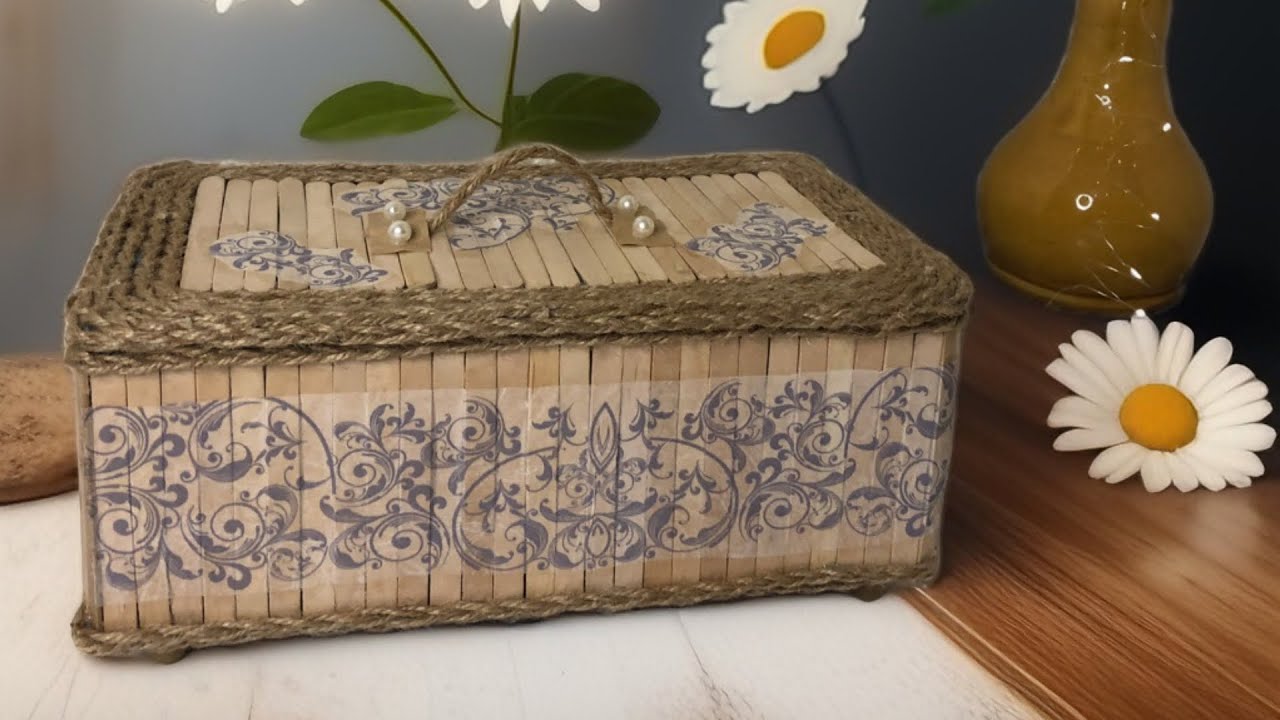 أعمال يدوية / منظم من علبة الكارتون   hand craft/ good idea with ice cream sticks and carton box