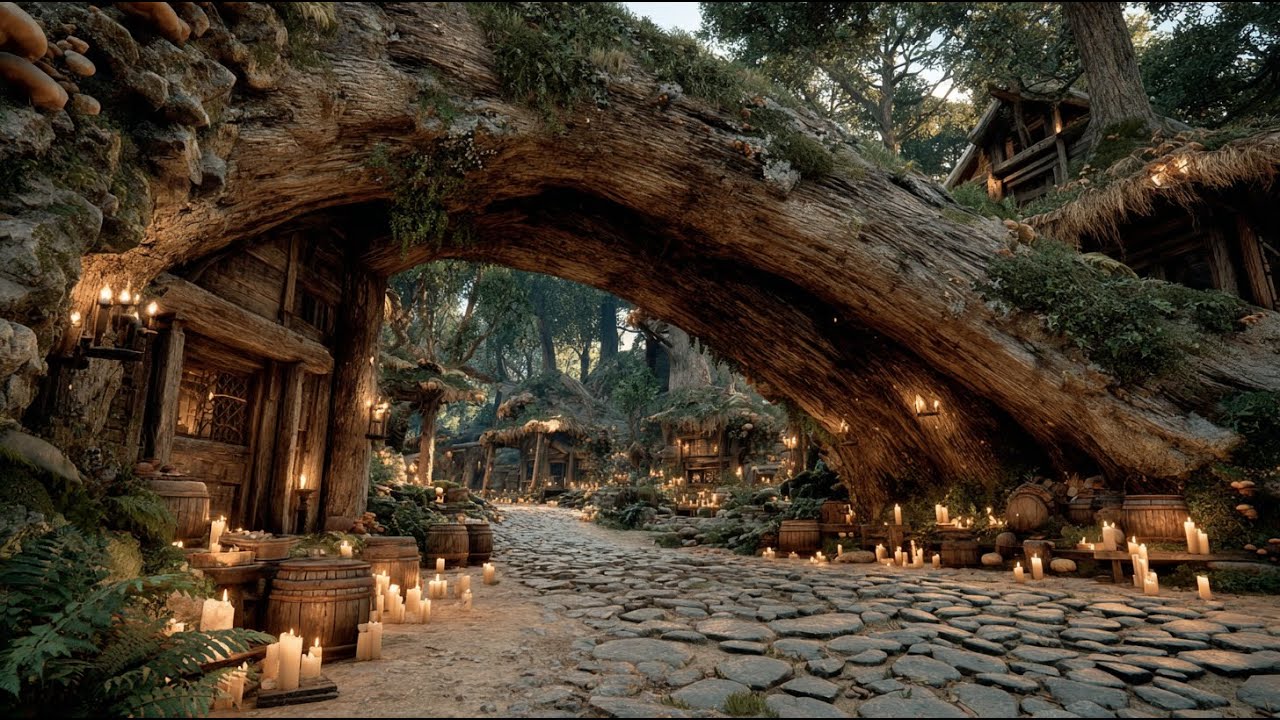 The Ancient Tree-Arch Passage to the Hidden Village | Medieval Fantasy Music & Animated Ambience