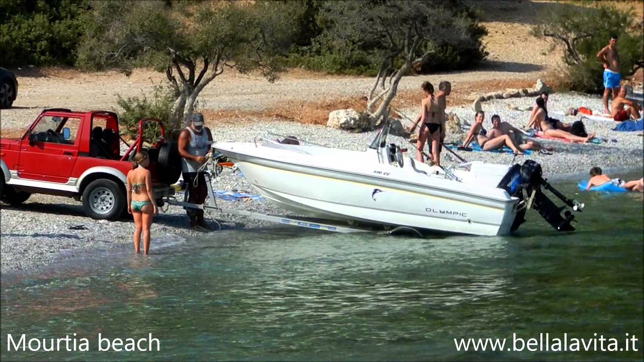 samos 2013 , Mourtia beach man puts a boat in the sea