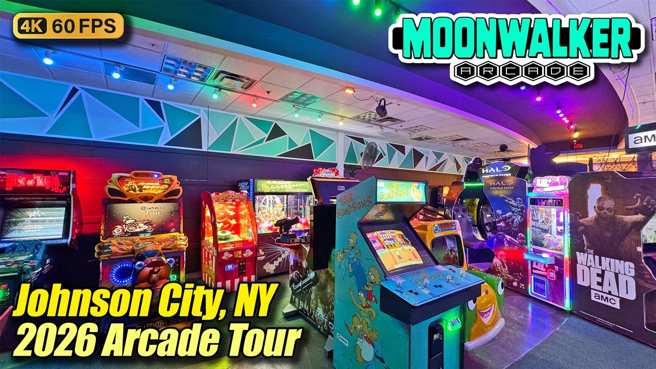 Moonwalker Arcade (Johnson City NY), February 2026 arcade tour, new 4K full walkthrough