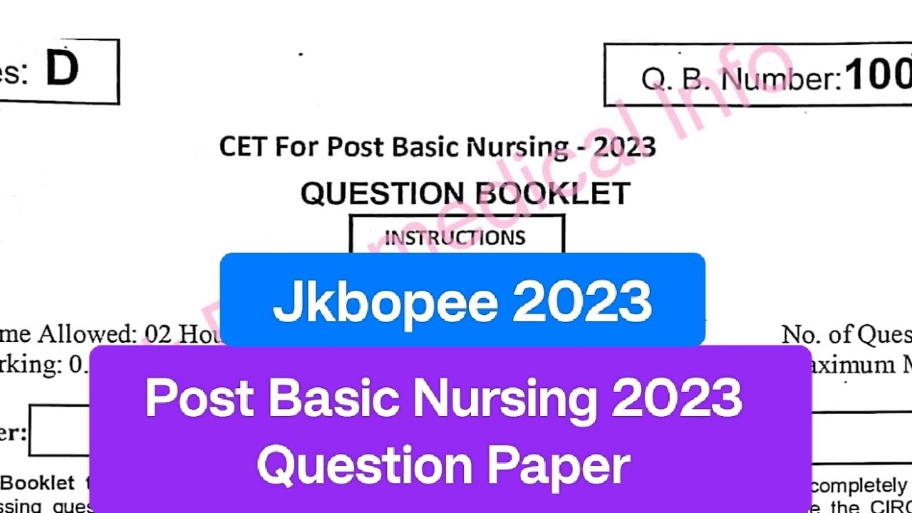Jkbopee Post Bsc 2023 Question paper|| Post Basic Nursing/ Question paper2023 Solved question paper