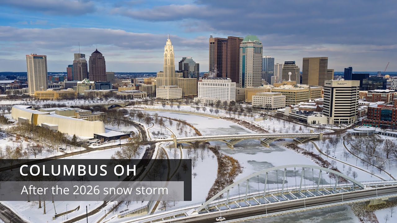 Columbus Ohio - Winter 2026: Drone footage after a major snow fall