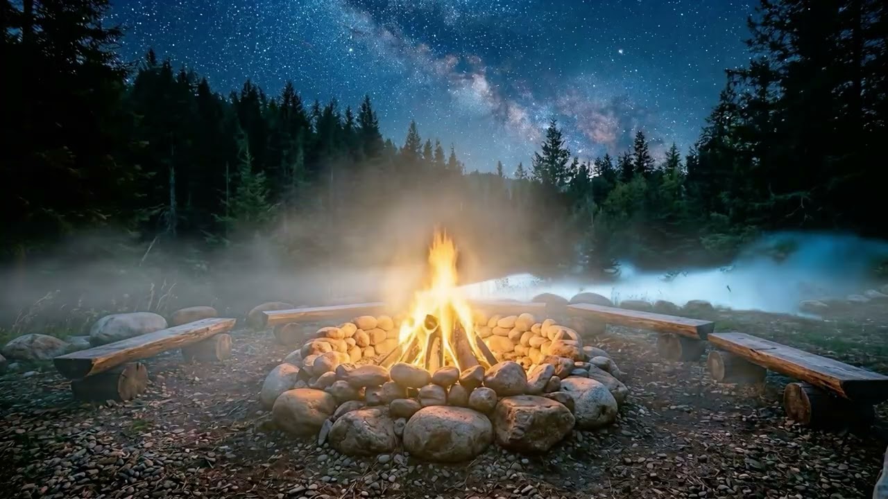 Campfire Under the Stars 🔥✨ | 1 Hour Relaxing Campfire Sounds with Shooting Stars